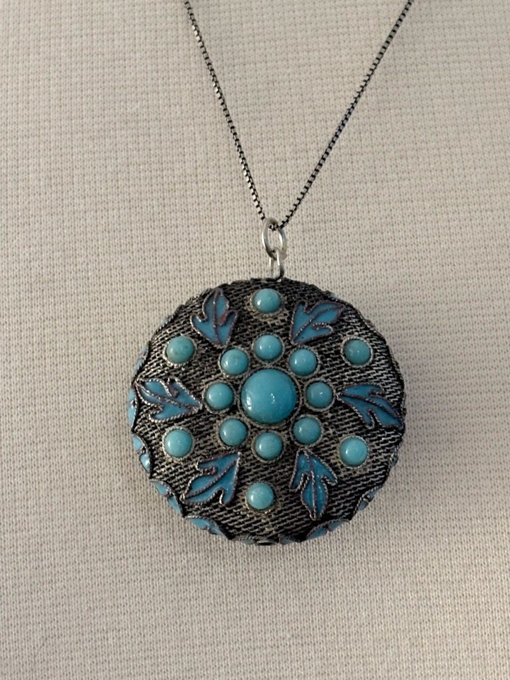 Big blue and silver filigree enamel/cloisonné bead pendant